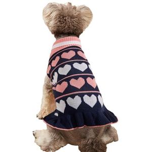 Jecikelon Hond Lange Truien Jurk Knitwear Coltrui Trui Warme Winter Puppy Trui Lange Jurken (Navy Heart, Groot)