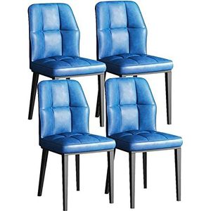 GEIRONV Moderne eetkamerstoelen set van 4, koolstofstalen poten keukenstoelen zacht PU-leer kussenzitting woonkamer zijstoel Eetstoelen (Color : Blue, Size : 42x49x88cm)