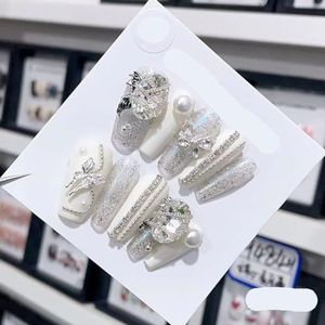 Verwijderbare en draagbare nail art Franse amandel ombre handgemaakte opdruknagels lange acryl valse nageltips innail (kleur: 29162, maat: M)