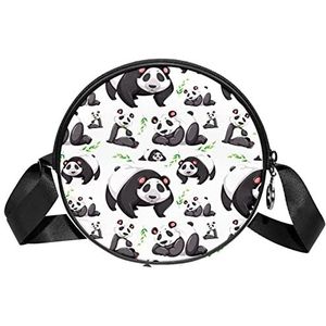 Messenger Bag Panda Spelen Met Bamboe Patroon Crossbody Tas Voor Vrouwen Rond, Meerkleurig, 6.7x6.7x2.3 in, Sling Rugzakken