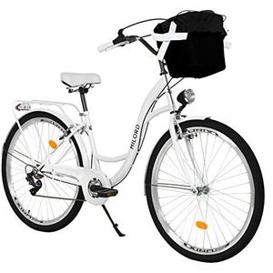 Milord. 26 inch 7 versnellingen wit comfort fiets met mand en rugdrager, Hollandse fiets, damesfiets, stadsfiets, retro, vintage