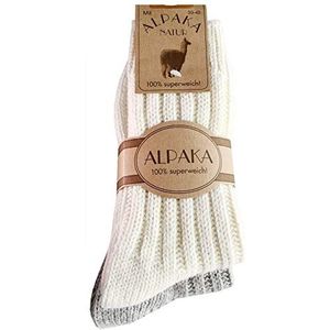 dunaro 2 paar alpacasokken, wollen sokken, bijzonder behaaglijk warm, voor dames en heren, 2 paar | wit-grijs, 35/38 EU