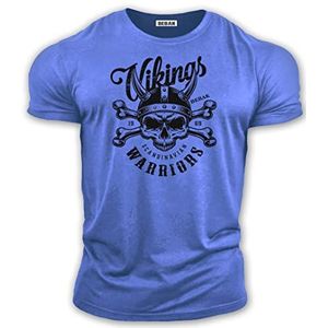 bebak Heren Gym T-shirt | Viking Warrior | Gym Kleding voor Mannen | Arnold Bodybuilding T-shirt | Ideaal voor MMA Strongman Crossfit, Atlantisch Blauw, S
