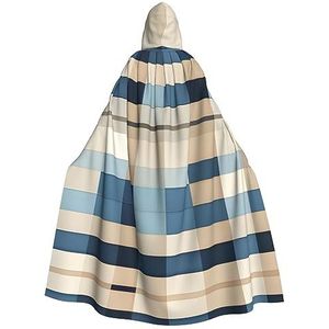 FRGMNT Blauw Beige vierkante patroon print Unisex volledige lengte capuchon mantel feestmantel, perfect voor carnaval carnaval cosplay