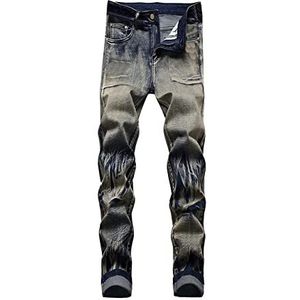 Jeans Pantalon Broek Heren Slim Mode Stretch Casual Broek Hiphop Streetwear Casual Broek Herenbroek (Color : Blau A, Size : XL)