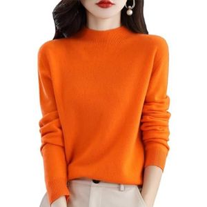 CUSON Kasjmier truien voor vrouwen, 100% kasjmier lange mouwen ronde hals zachte warme trui gebreide truien, Oranje, XL