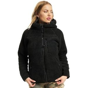 Brandit Teddy fleece jas met capuchon voor dames, winterjas, jacht, outdoor, fleece jas, zwart, XXL