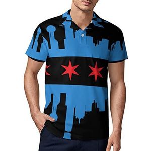 Chicago vlag met gebouwen skyline heren golf poloshirt zomer korte mouw T-shirt casual sneldrogende T-shirts L