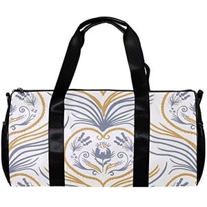 Ronde Gym Sport Duffel Bag met Afneembare Schouderband Frans Blauw Bloemen Linnen Patroon Training Handtas Nachttas voor Vrouwen en Mannen, Meerkleurig, 45x23x23cm/17.7x9x9in