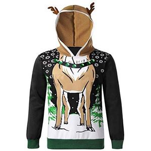 Somthron Kersttrui met capuchon, uniseks, kersttrui met rendierprint