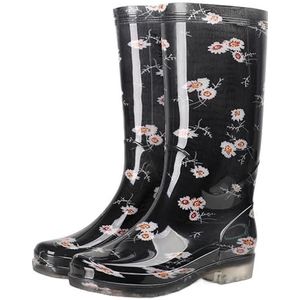 Tuinschoenen for dames, waterdichte regenlaarzen for dames - comfortabel interieur, brede kuitlaarzen for dames - gemakkelijk aan en uit te trekken(Black_38)