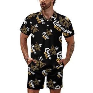 Queen Bee Poloshirt voor heren, set met korte mouwen, trainingspak, casual strandshirts, shorts, outfit, S