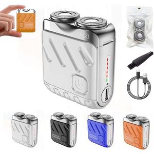 Beard Shaver Traveler Mini and Portable Suitcase Design Double-Ring Magnetic Cutter, Men's Favorite Portable Mini Electrict Shaver, Ipx7 Waterproof, Wet & Dry Shaving Cordless Rotary Shaver (White)