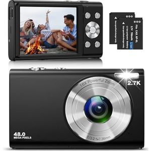 Digitale camera, autofocus, vlogging-camera, FHD 2.7K, 48MP, digitale camera, oplaadbare compacte camera voor YouTube-vlogging voor beginners, zwart