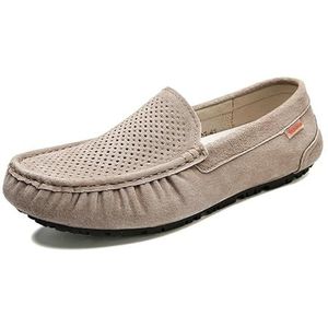 Heren Loafers Schoenleer Rijden Loafers Ademend Geperforeerd Antislip Comfortabel Lichtgewicht Prom Casual Slip-ons (Color : Khaki, Size : 42 EU)