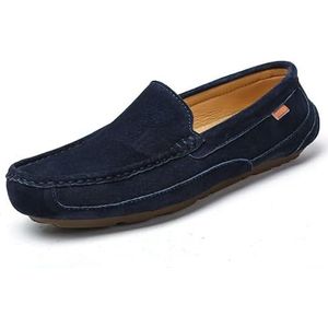 Loafers for heren, vierkante neus, effen kleur, kunstleer, loafers, antislip, comfortabele, flexibele wandelschoenen, instappers (Color : Blue, Size : 39 EU)