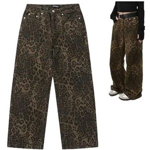 WEITING Jean Leopard Jeans Luipaardprint Jeans Baggy Jeans Broek Streetwear Broek Rechte Pijpen Broek Unisex, Luipaard Print, XL