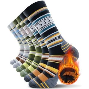 TANSTC Wandelsokken voor heren, gevoerde wandelsok, merinowol, vochtafvoerende, ademende hardloopsokken, bemanningswerk voor fietsen, trekking, buitensporten, 3 paar, Multi kleuren 1, L