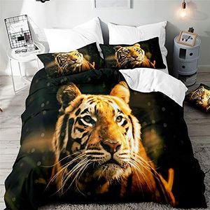 3D Tiger Dekbedovertrek Set voor Jongen Meisje Eenpersoons Tweepersoons Kingsize Bed, Morbuy Dier Gedrukt Beddengoed Sets Slaapkamer Microfiber Dekbedovertrek Set Quilt Case met Kussenslopen (Retro tijger, 180x220cm)