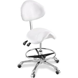 JAVPTAV Zadelkruk met wielen en voetsteun Hydraulische draaibare rolstoel 45-60 cm in hoogte verstelbaar voor salon spa massage tatoeage tandheelkundige (wit)