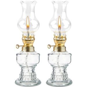 Olielamp voor binnen, 2 stuks transparante glazen olielamp instelbare helderheid retro nostalgie decoratieve olielamp winddicht voor woonkamer eetkamer noodgebruik