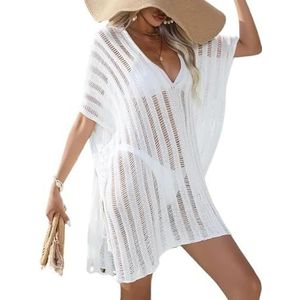 Cover Ups Voor Vrouwen Strandkleding Kleding Voor Vrouwen Gebreide Holle Bikini Coverups Zomer Losse Badpak Zonnebrandcrème Smock Casual Mode Strandjurk Badpak Cover Ups Voor Vrouwen (WIT)