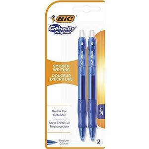 BIC Gel-ocity Originele intrekbare gelpen, medium point (0,7 mm), blauw, 2 stuks