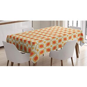 ABAKUHAUS meetkundig Tafelkleed, 70s Boho Geometrische, Eetkamer Keuken Rechthoekige tafelkleed, 140 x 200 cm, Orange Cream
