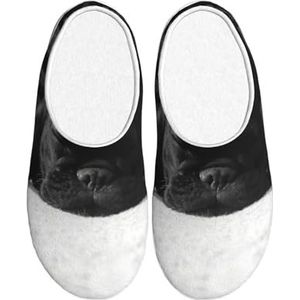 EdWal Franse Bulldog Print Winter Warme Slippers Indoor Anti-slip Pluche Slippers Ontspannen Thuis Voor Vrouwen Mannen, Zwart, 37.5 EU