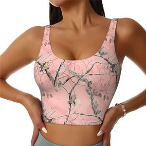 Roze Bladeren Camo Print Comfortabele Vrouwen Sport Vest Yoga Workout Vest Voor Vrouwen Lichtgewicht Zomer, Zwart, S