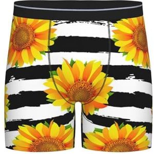 GRatka Boxer slips, heren onderbroek boxer shorts been boxer slips grappig nieuwigheid ondergoed, zonnebloemen op zwart-witte strepen achtergrond, zoals afgebeeld, XL