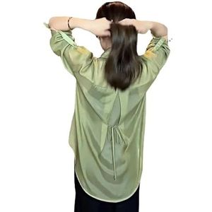 KIKIATA Zomerzonnebrandcrème chiffon shirt, plus size dunne zonbescherming top voor vrouwen, UV-gesneden cool touch vest, chiffon blouses, Matcha Groen, S