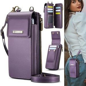 Telefoonschermbescherming Mobiele telefoon tas portemonnee dames/heren hoesje for Samsung Galaxy Z Fold 6/5/4/3 universele mobiele hoes crossbody tas schouderband, met kaarthouder + band + PU lederen