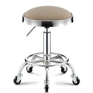 FXLUHAY Ronde rollende kantoorkruk in hoogte verstelbare draaikruk, salonkruk opstelkrukken stoel met wielen en bredere ronde zitting voor medische spa schoonheidsspecialiste studio (grijs)
