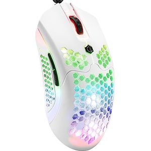 Wired Lightweight Gaming Mouse 65G, 26 RGB Backlit USB Gaming Mice & 7-knoppen Programmeerbare chauffeur, Paw3325 12000DPI, met ergonomisch ultralight Honeycomb Shell Model O voor PC Gamers, PS4-White
