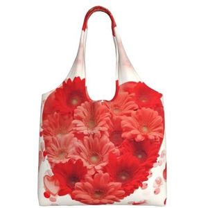 RLDOBOFE Rode Hart Bloemen Print Canvas Tote Bag Voor Vrouwen Esthetische Boodschappentassen Schoudertas Herbruikbare Boodschappentassen, Zwart, One Size