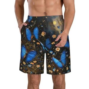 Vlinder paarse modieuze en comfortabele herenshorts-zomer casual strandshorts, sneldrogende shorts, Blauwe Vlinders, L