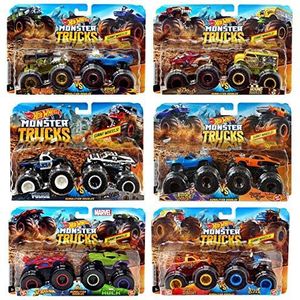 Hot Wheels Monster Jam Demolition Doubles Trucks with Giant Wheels 1:64 Die Cast Vehicles Loco Punk (Train) Vs Pure Muscle