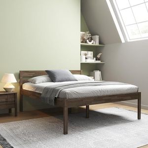 Bed 200x200 cm in wengé geolied hout - Triin Scandi Style hoogslaper zonder lattenbodem - Gelamineerd berkenhout - Natuurlijke kleur - Draagvermogen 350 kg