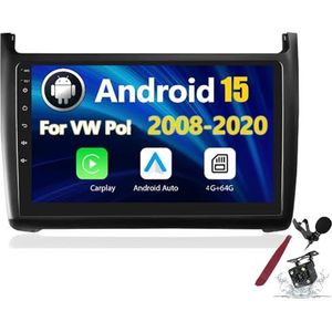 Android 15 Autoradio voor VW P-olo (2008-2020) 9 inch 2K-aanraakscherm 2000 * 1200 Android hoofdunit multimedia speler met CarPlay, GPS-navigatie, BT, 5G WiFi, DSP en stuurwielbediening,K3 pro plus