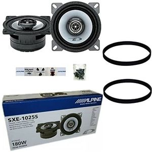 KIT SET VOOR ALPINE SXE-1025S 2 coaxiale luidsprekers 2-weg 10 cm 100 mm 4"", 25 watt rms en 180 watt max voor standaardbehuizingen, in paren + schroefringen en 5 gratis stickers