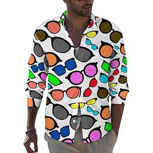 Kleurrijke Zonnebrilmannen Button Down Lange mouw Shirt Causale Strand Tops Met Pocket Regular Fit