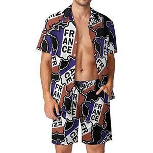 Frankrijk Franse vlag Hawaiiaanse sets voor mannen button down korte mouw trainingspak strand outfits XL