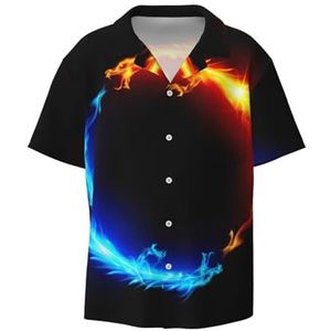 OdDdot Fire and Ice Dragons Print Heren Overhemden Atletische Slim Fit Korte Mouw Casual Business Button Down Shirt, Zwart, 4XL