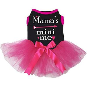 Petitebelle Mama's Mini Me Zwart Katoen Shirt Hot Roze Tutu Puppy Hond Jurk, Large, Hot Pink Chiffon