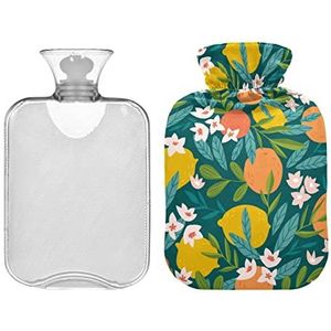 Warm Water Fles Met Cover 1L Tropische Zomer Fruit Citroen Oranje Citrus Warm Water Bag Warm/Koud Kompres Hals en Schouder Pijnbestrijding