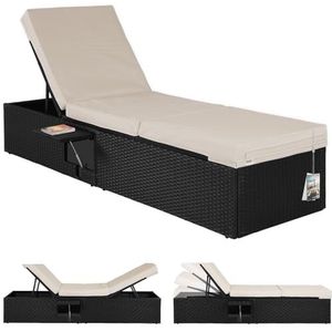 Casaria - Ligbed - Verstelbaar - Zwart Crème - Polyrattan