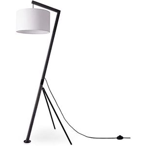 Paco Home Vloerlamp Bureau Tafellamp Vintage Deco Woonkamer Lampenkap Leeslamp Bedlamp Galg Lamp E27, Soort lamp: Staande lamp - Zwart, Kleur:Wit (Ø38cm)