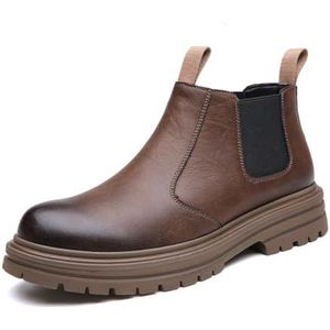 Men's Genuine Leather Elastic Slip-on Chelsea Ankle Boots Classic Round Toe Low Heel Casual Formal Dress Boots (Color : Brown, Size : EU 40)
