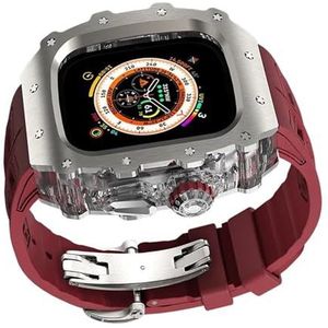 dayeer Titanium horlogekast band Mod Kit voor Apple Watch Ultra2 Ultra 49 mm, fluorrubber band Cover Set voor Iwatch Series9 8 7 6 45 mm 44 mm (Color : Red, Size : 45 44mm for 9 8 7)